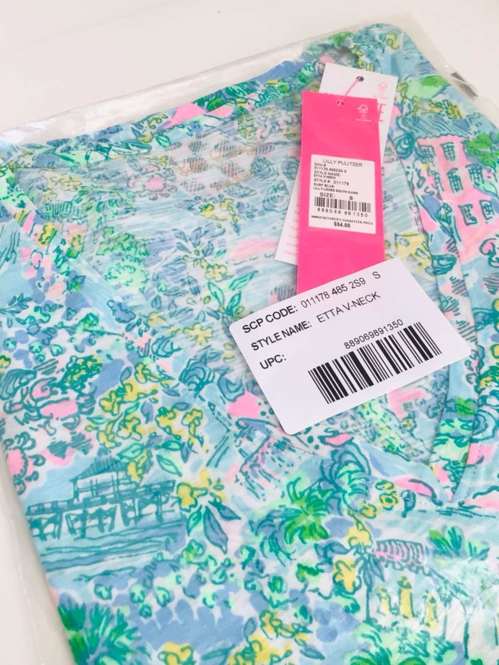 Lilly Pulitzer Etta V-Neck Top-Lilly Loves South Carolina-Surf Blue NWT - Picture 6 of 10
